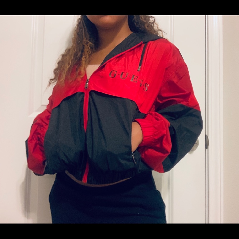 GUESS WINDBREAKER, red and black, size M